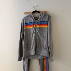Gray Zip Hoodie with Colorful Stripes - SOLD TOGETHER - both pieces size Medium
